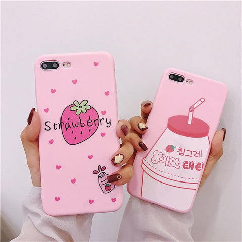 Cute Strawberry Milk Pattern Cases